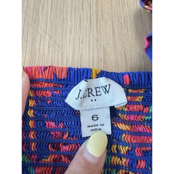 J Crew Women Dress Square Neck Midi Blue Cotton Preppy Floral Boho Size 6 2224 - Picture 12 of 13